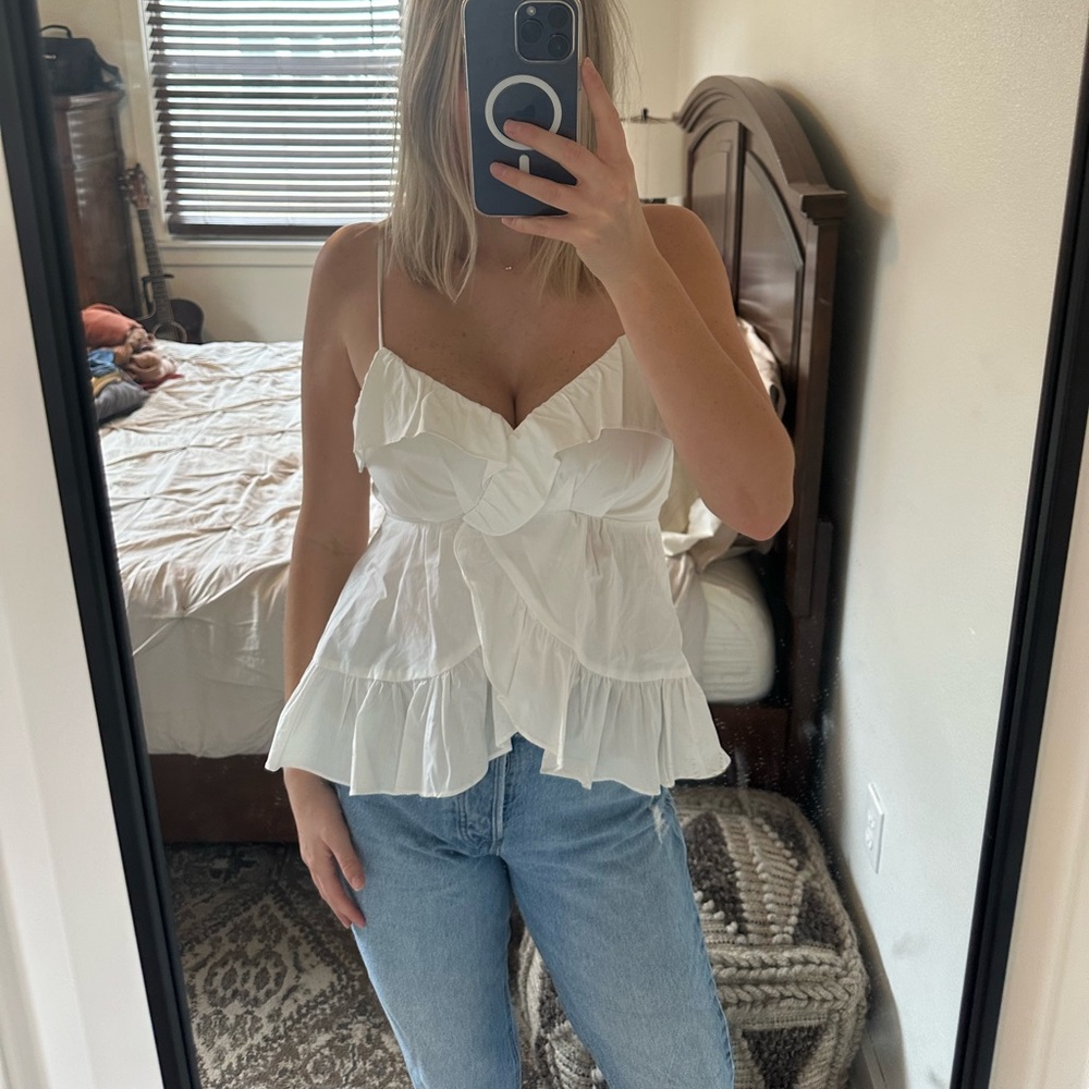 White Revolve Ruffle Blouse size M